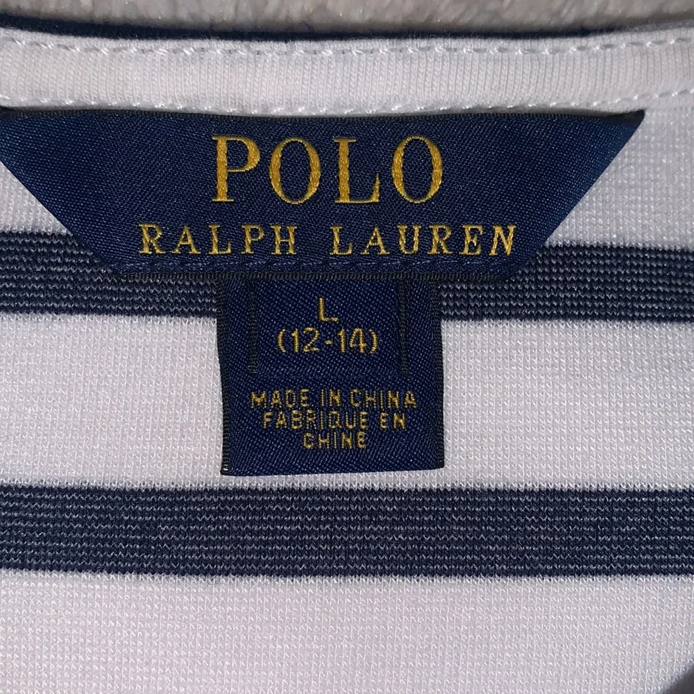 POLO Ralph Lauren Navy and White Striped Dress 12-14 EUC